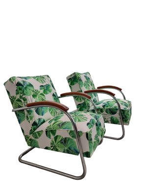 Bauhaus Cantilever Armchairs with Tubular Frames & Footstool from Mücke-Melder, Fomer Czechoslovakia, 1930s, Set of 3-SAK-1785207