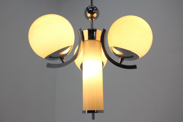 Bauhaus Chrome and Glass Pendant Lamp, 1930s-TZ-975066