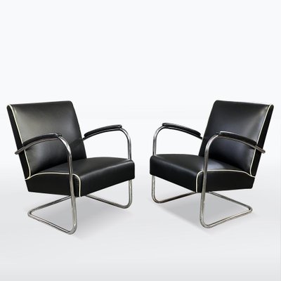 Bauhaus Chrome and Leather Armchairs, 1930s, Set of 2-XSL-2020120