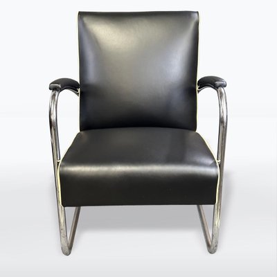 Bauhaus Chrome and Leather Armchairs, 1930s, Set of 2-XSL-2020120