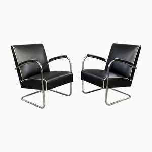 Bauhaus Chrome and Leather Armchairs, 1930s, Set of 2-XSL-2020120