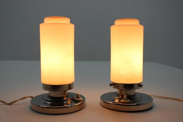 Bauhaus Chrome & Glass Table Lamps, 1930s, Set of 2-TZ-828872