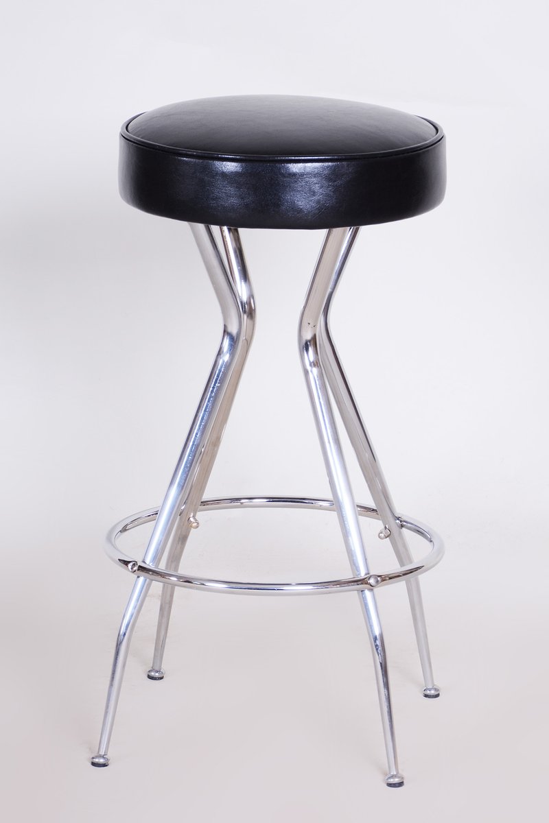 Bauhaus Chrome & Leather Barstool, 1930s