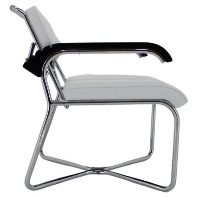 Bauhaus Chrome Plated Adjustable Armchair in White Leather, 1940s-TZ-1786652