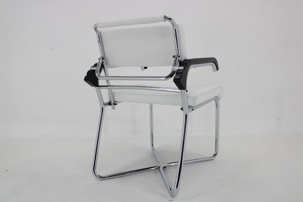 Bauhaus Chrome Plated Adjustable Armchair in White Leather, 1940s-TZ-1786652