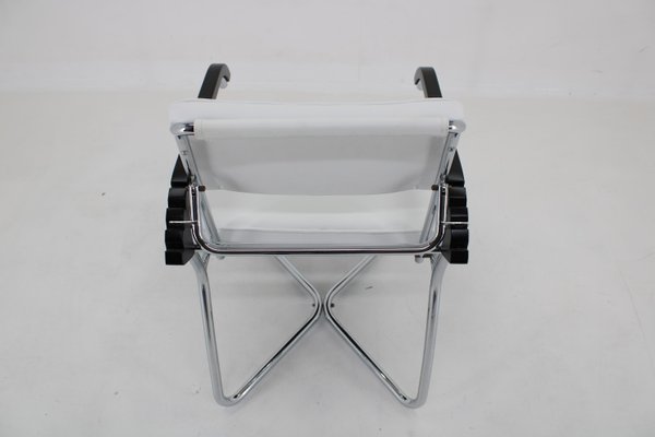 Bauhaus Chrome Plated Adjustable Armchair in White Leather, 1940s-TZ-1786652