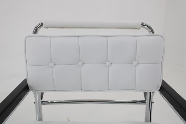 Bauhaus Chrome Plated Adjustable Armchair in White Leather, 1940s-TZ-1786652