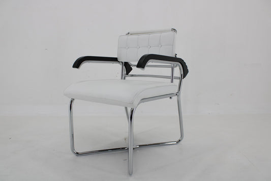 Bauhaus Chrome Plated Adjustable Armchair in White Leather, 1940s