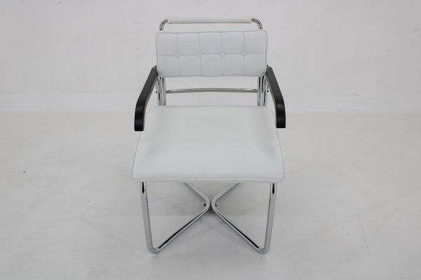 Bauhaus Chrome Plated Adjustable Armchair in White Leather, 1940s-TZ-1786652