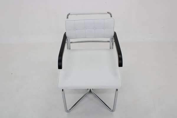 Bauhaus Chrome Plated Adjustable Armchair in White Leather, 1940s-TZ-1786652