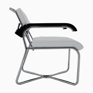 Bauhaus Chrome Plated Adjustable Armchair in White Leather, 1940s-TZ-1786652