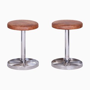 Bauhaus Chrome-Plated Steel Stools in Brown Leather, Czech, 1939, Set of 2-WHY-1724410