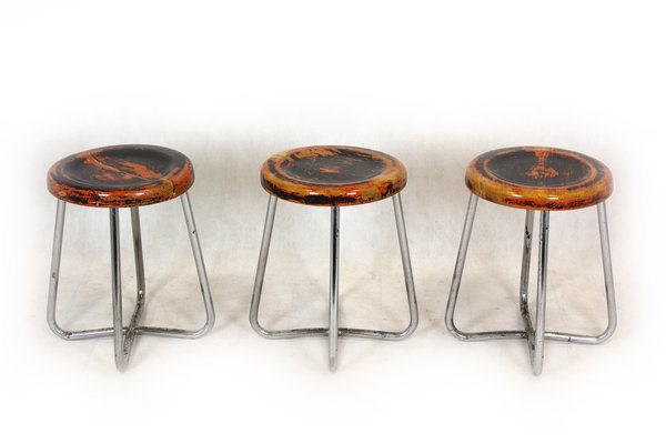 Bauhaus Chrome Tubular Steel Stools by Robert Slezak, 1930s, Set of 3-WVS-1209506