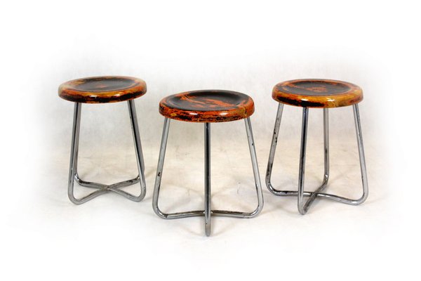 Bauhaus Chrome Tubular Steel Stools by Robert Slezak, 1930s, Set of 3-WVS-1209506