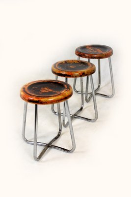 Bauhaus Chrome Tubular Steel Stools by Robert Slezak, 1930s, Set of 3-WVS-1209506