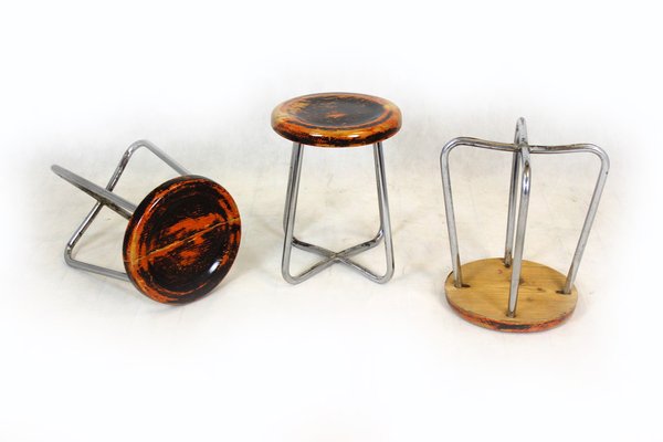 Bauhaus Chrome Tubular Steel Stools by Robert Slezak, 1930s, Set of 3-WVS-1209506