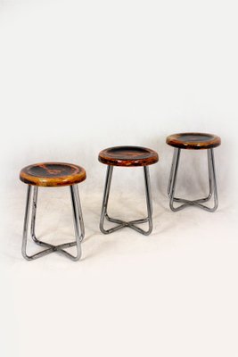 Bauhaus Chrome Tubular Steel Stools by Robert Slezak, 1930s, Set of 3-WVS-1209506