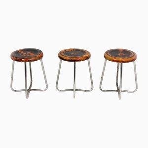 Bauhaus Chrome Tubular Steel Stools by Robert Slezak, 1930s, Set of 3-WVS-1209506