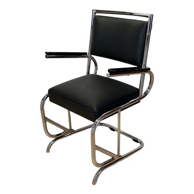 Bauhaus Chromed Tubular Steel and Leather Cantilever Armchair, Germany, 1935-NNB-1425709