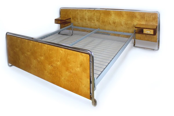 Bauhaus Chromed Tubular Steel Bed with Nightstands from Rudolf Vichr, 1940s-WVS-1772568