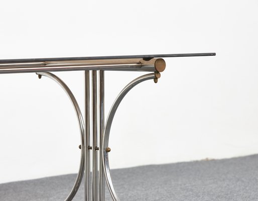 Bauhaus Coffee Table with Smoked Glass Top and Tubular Frame, 1950s-XCG-965698