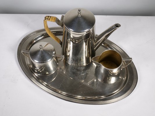 Bauhaus Coffee Tea Service in Metal, 1920s, Set of 4-LVS-1760297