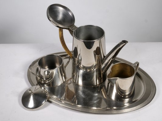 Bauhaus Coffee Tea Service in Metal, 1920s, Set of 4-LVS-1760297