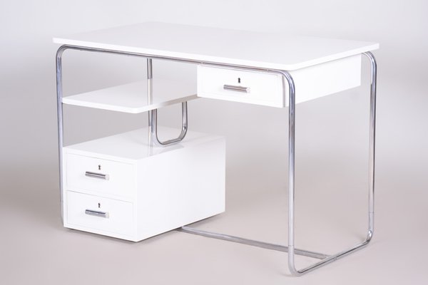 Bauhaus Desk in Chrome-Plated Steel and White Lacquered Wood, Germany, 1930s-WHY-1768713