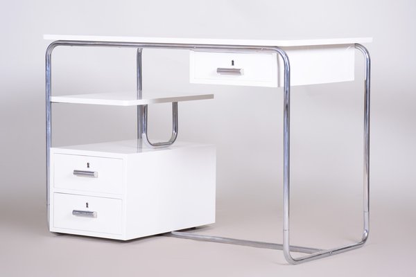 Bauhaus Desk in Chrome-Plated Steel and White Lacquered Wood, Germany, 1930s-WHY-1768713