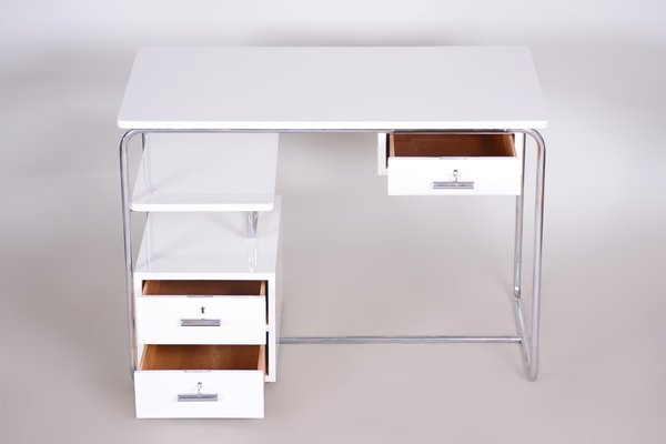 Bauhaus Desk in Chrome-Plated Steel and White Lacquered Wood, Germany, 1930s-WHY-1768713