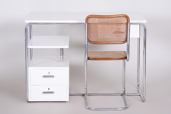 Bauhaus Desk in Chrome-Plated Steel and White Lacquered Wood, Germany, 1930s-WHY-1768713