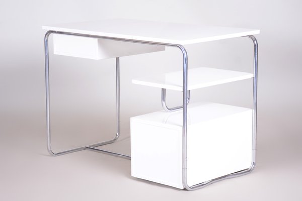 Bauhaus Desk in Chrome-Plated Steel and White Lacquered Wood, Germany, 1930s-WHY-1768713