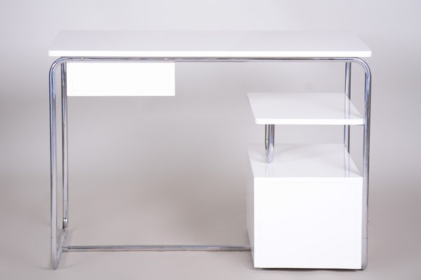 Bauhaus Desk in Chrome-Plated Steel and White Lacquered Wood, Germany, 1930s-WHY-1768713