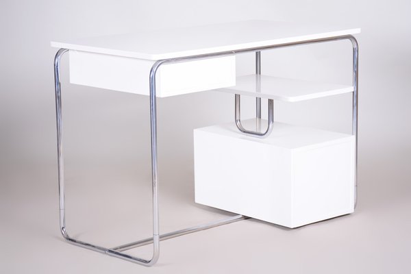 Bauhaus Desk in Chrome-Plated Steel and White Lacquered Wood, Germany, 1930s-WHY-1768713