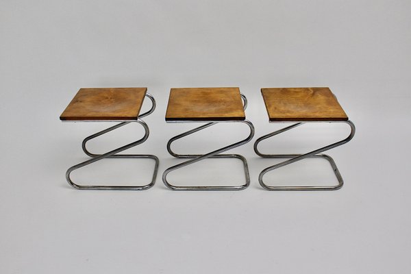 Bauhaus Era German Chromed Metal Stools, 1930s, Set of 3-NB-1143407