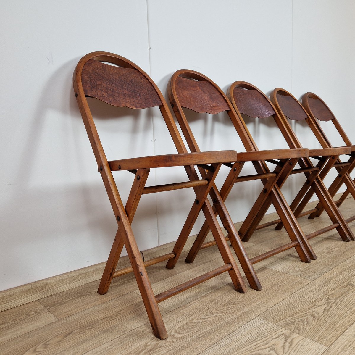 Bauhaus Folding Chairs with Crocodile Pattern by Luterma, 1920s, Set of 5