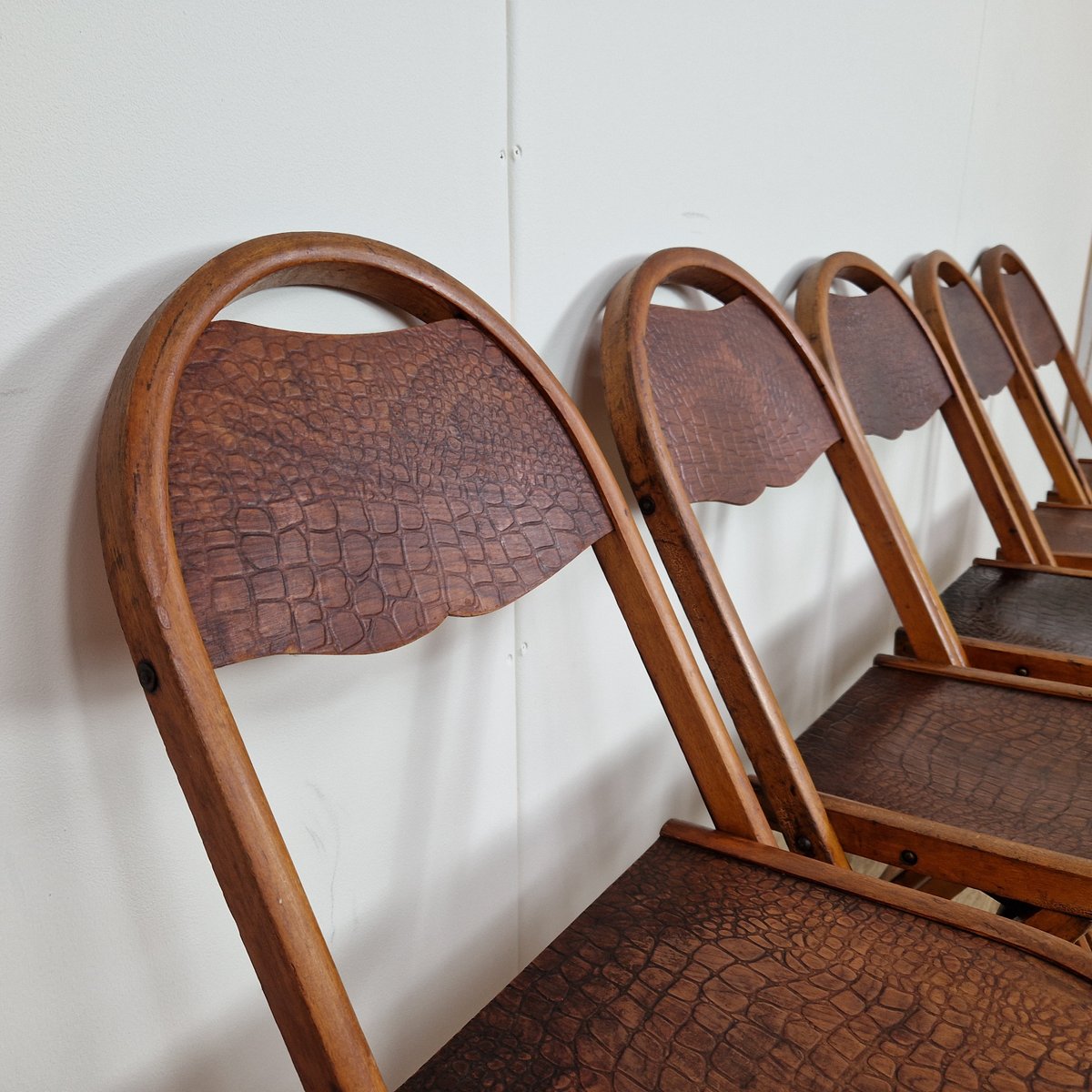 Bauhaus Folding Chairs with Crocodile Pattern by Luterma, 1920s, Set of 5