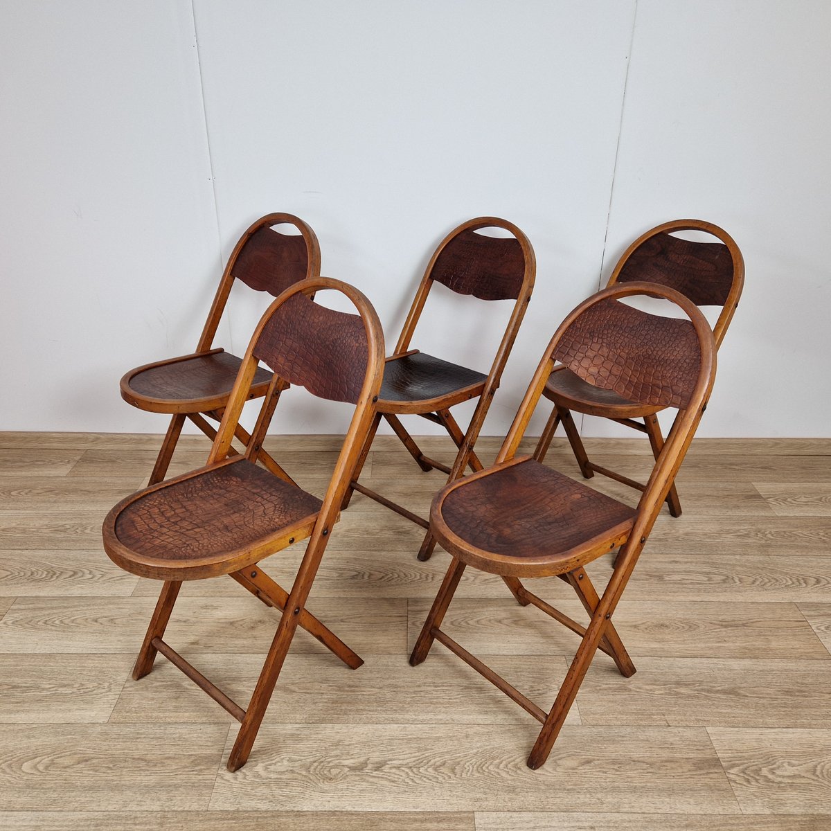 Bauhaus Folding Chairs with Crocodile Pattern by Luterma, 1920s, Set of 5