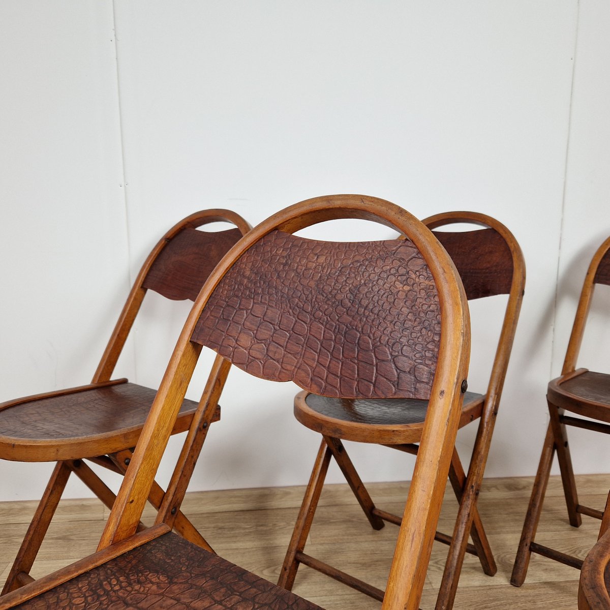 Bauhaus Folding Chairs with Crocodile Pattern by Luterma, 1920s, Set of 5