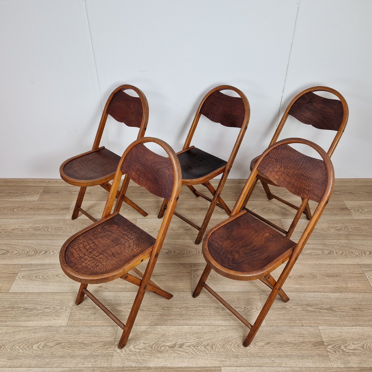 Bauhaus Folding Chairs with Crocodile Pattern by Luterma, 1920s, Set of 5