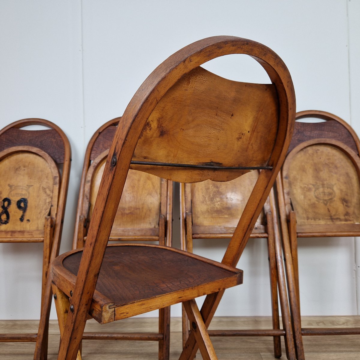 Bauhaus Folding Chairs with Crocodile Pattern by Luterma, 1920s, Set of 5