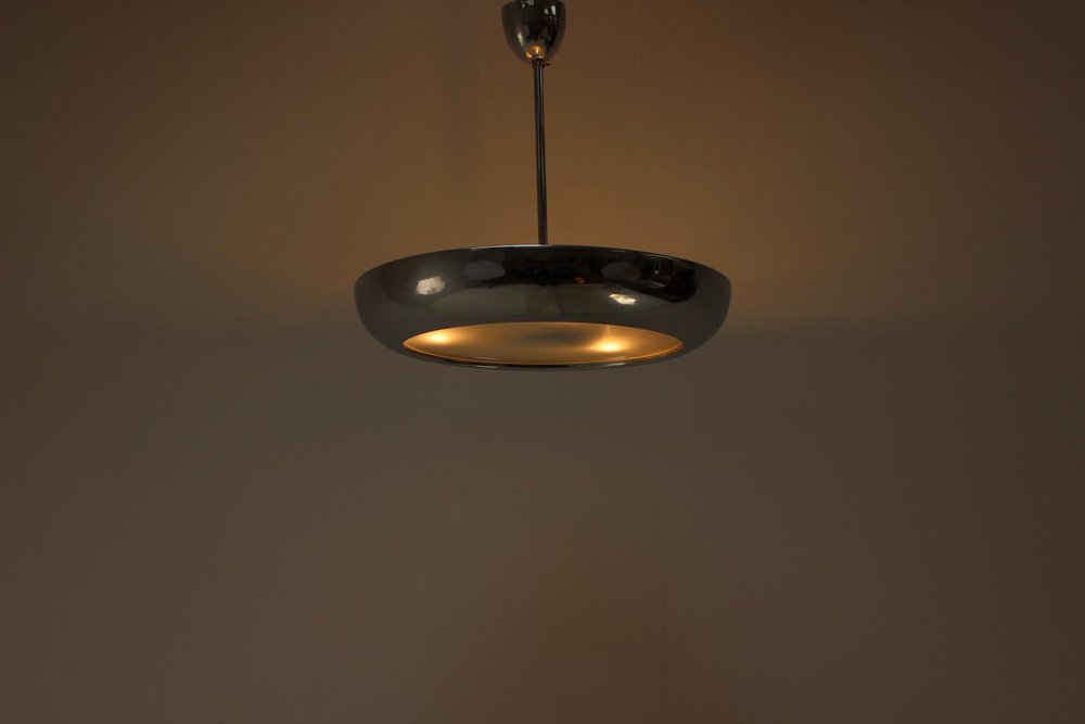 Bauhaus / Functionalist Chrome UFO Pendant Light attributed to Napako, 1930s