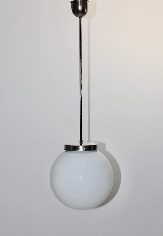 Bauhaus German Opaline Glass Ball Ceiling Lamp, 1930s