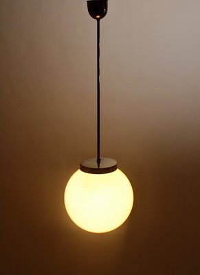 Bauhaus German Opaline Glass Ball Ceiling Lamp, 1930s-NB-724297