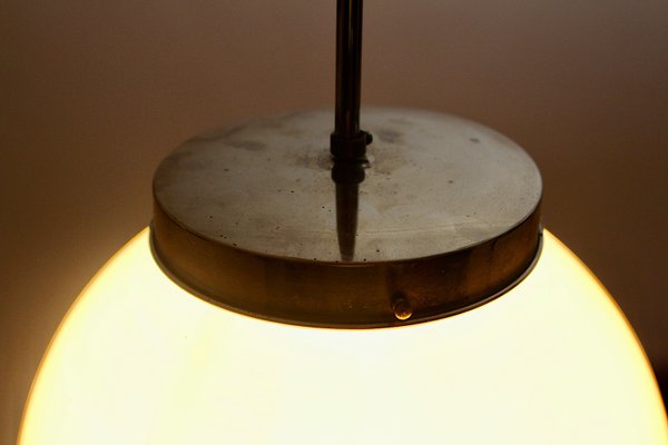 Bauhaus German Opaline Glass Ball Ceiling Lamp, 1930s-NB-724297