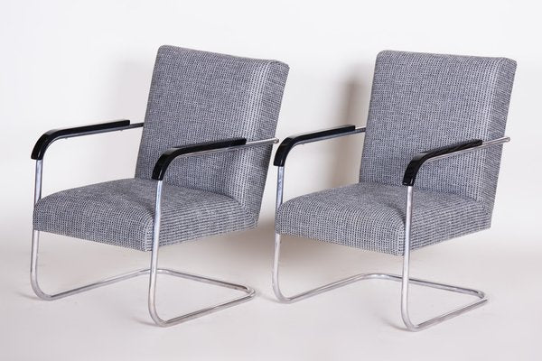 Bauhaus Grey Tubular Armchairs attributed to Anton Lorenz for Mücke Melder, 1930s, Set of 2-WHY-1767475