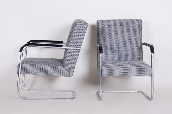 Bauhaus Grey Tubular Armchairs attributed to Anton Lorenz for Mücke Melder, 1930s, Set of 2-WHY-1767475