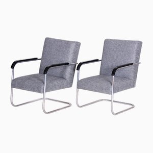 Bauhaus Grey Tubular Armchairs attributed to Anton Lorenz for Mücke Melder, 1930s, Set of 2-WHY-1767475