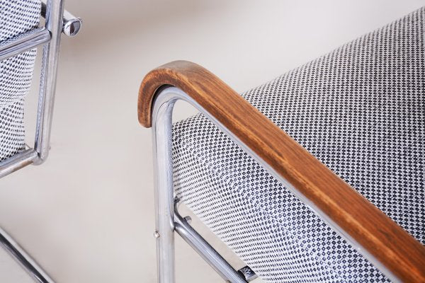 Bauhaus Grey Tubular Armchairs Chrome-Plated Steel & New Upholstery attributed to Mücke Melder, Czech, 1930s, Set of 2-WHY-1772631