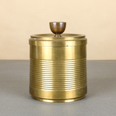 Bauhaus Hand-Turned Brass Box with Copper Handle, 1930s-YGX-739346